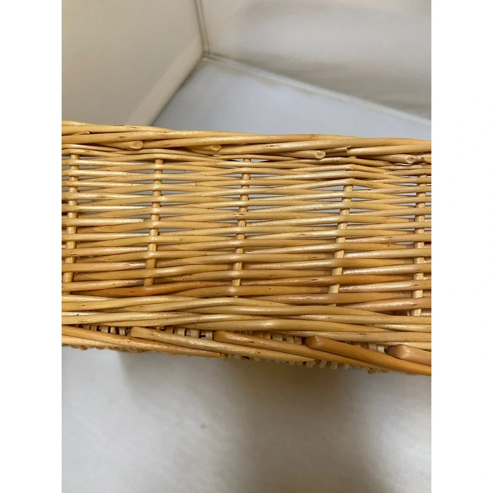 Wicker Storage Basket Unisex Brown Woven Rectangular Organizer Cottagecore